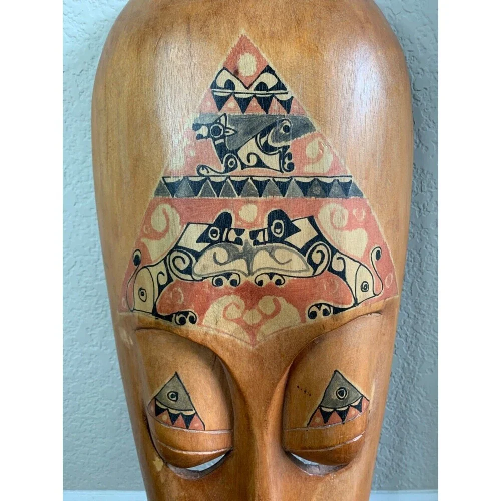 Vintage Wood Mask Hand Carved Folk Art African Latin Tribal Indonesian Wall Face